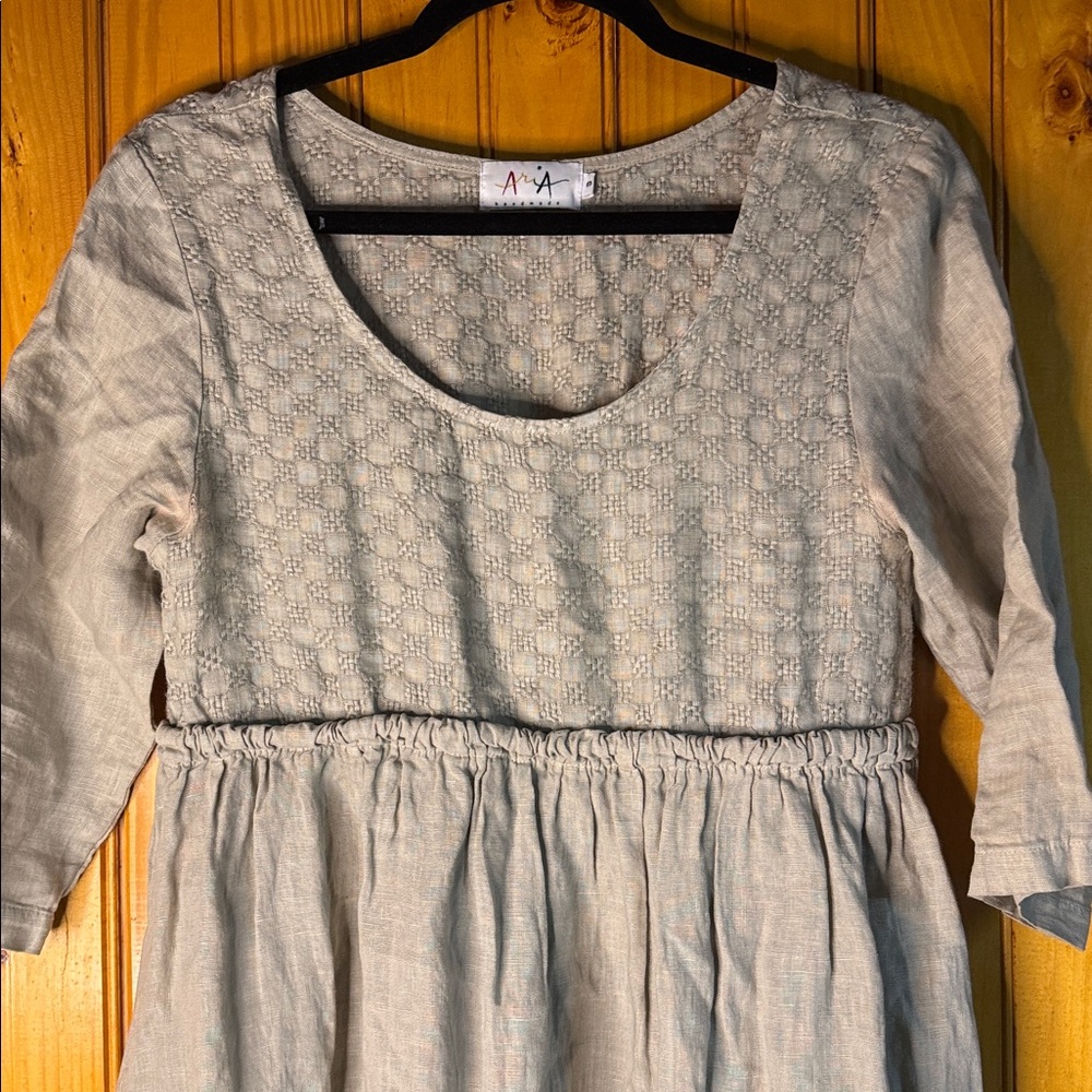 Aria Handmade Cream Textured Midi Dress 100% Italian Linen - Picture 4 of 9